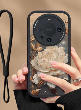 金莲荷花适用华为mate80pro+手机壳新款女pura80Ultra国风轻奢荣耀400挂绳40复古高级潮软硅胶防摔套nova14