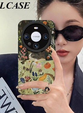 田园油画猫适用华为mate70pro+手机壳mate60pro高级感女mate50pro小羊皮mate40pro创意感潮流mate80pro防摔30