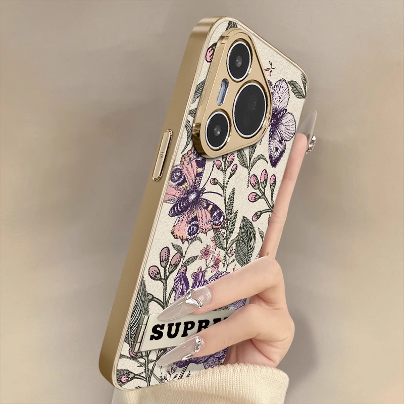 适用华为pura电镀紫色花蝴蝶