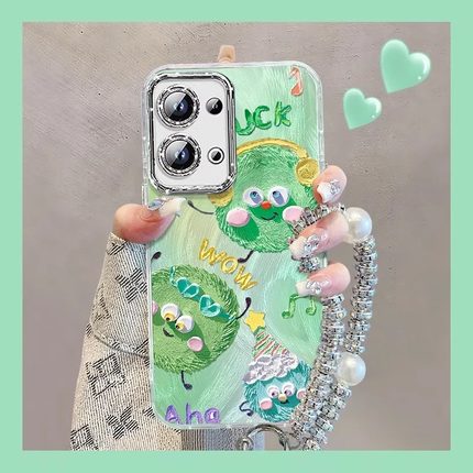 油画煤球适用于OPPOReno13Pro手机壳Reno12保护套11闪粉镜头10Pro+羽纱9硅胶7超薄6全包5防摔新款女银色外壳