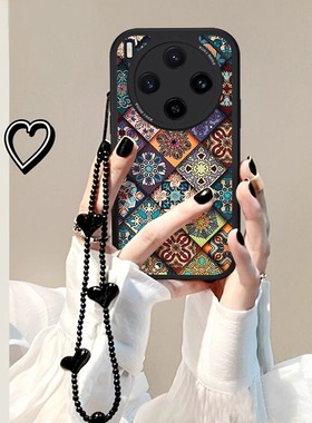 五彩图腾适用VIVOX300手机壳X100/200挂绳中国风90Pro镜头全包保护套y78高级感y200女S19por软硅胶Ultra防摔