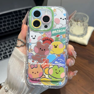 5040镜子15女款 适用苹果17promax手机壳iphone16plus新款 支架pura70 13青蛙小熊羽纱泡芙华为mate80pro