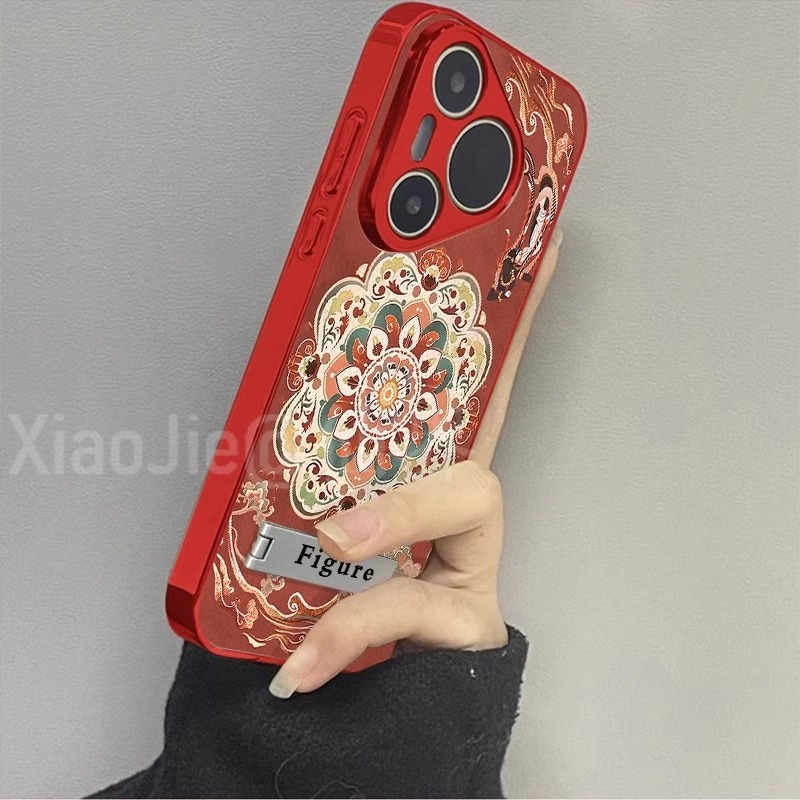 适用华为Pura镀银小羊皮彩莲花纹