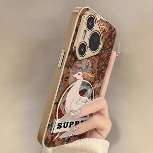 繁花仙鹿适用华为pura80pro手机壳新款pura70ultra创意p60艺术p50e个性p40高端p30pro复古男女电镀支架小羊皮