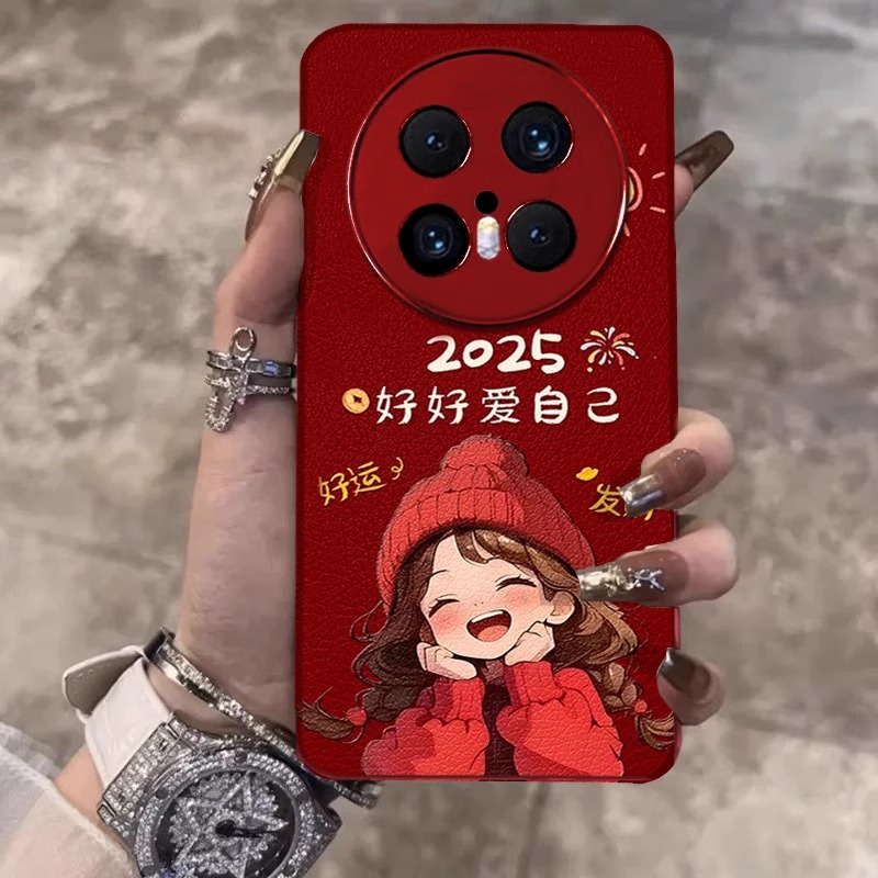 适用华为mate手机壳硅胶女孩红色