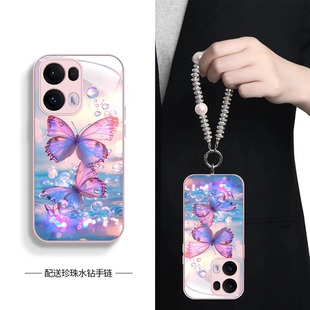 彩色蝴蝶适用opporeno14pro手机壳女新款 reno13保护套高级感reno12带挂绳11高端10硅胶9全包findx8防摔x7软壳