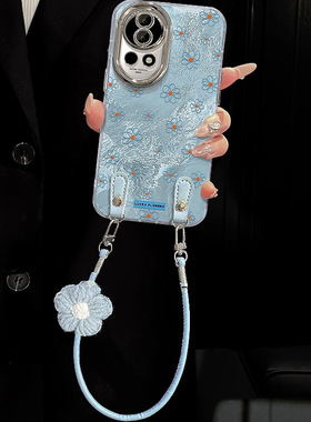 适用华为nova14pro手机壳夏天新女款nova13pro蓝色花花挂绳nova12锡纸冰川纹nova11全包镜头膜nova10高级感