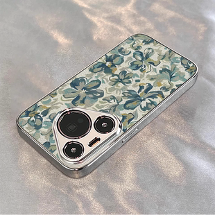 复古油画花卉适用华为pura80pro手机壳新款 mate70保护套p60pro电镀小羊皮p50全包ultra男女40m60pro防摔软壳
