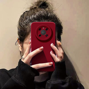 适用华为mate60pro手机壳酒红色瞳眼液态硅胶mate50pro保护套纯色新年款 mate40e简约女高级感m30全包防摔MT男