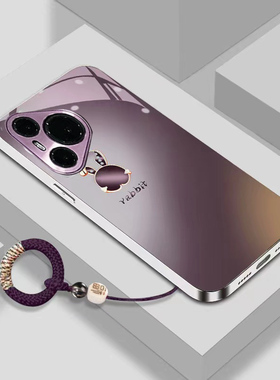 简约紫兔皮挂手绳适用华为pura70Ultra手机壳mate60pro女nova12新款50荣耀10090磨砂玻璃40保护套3防摔magic6