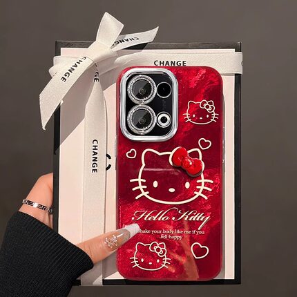 适用opporeno13手机壳红色2025本命年新女款reno12/10/11pro猫咪蝴蝶结reno9/8/7锡纸冰川纹全包镜头膜防摔套