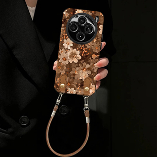 棕色花瓣适用vivoX300pro手机壳vivoX200promini女X100/90/80瞳眼羊皮新款挂绳S30/20/19防摔Y300全包保护套