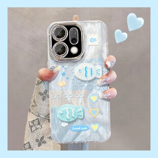 11pro立体小鱼公仔10 9pro 羽纱reno6 7高级感 适用opporeno14手机壳夏天新女款 5全包镜头膜findx8 reno13