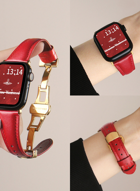 适用红米手表watch6手表带红色真皮手带redmiwatch5小米智能运动手环9pro的新品腕带8代女生表链4秋冬高级感7