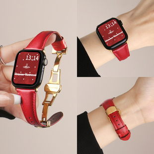 适用红米手表watch6手表带红色真皮手带redmiwatch5小米智能运动手环9pro 腕带8代女生表链4秋冬高级感7 新品