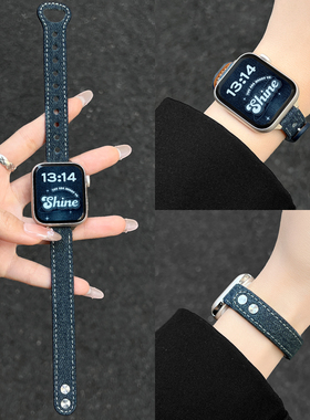 适用小米手环9pro手表带牛仔手带8pro女生腕带watch6高级感真皮redmiwatch5红米高颜值的表链4代电子智能运动