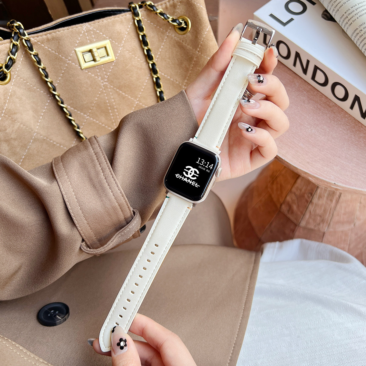 学长家秋冬新款彩线针扣皮质表带