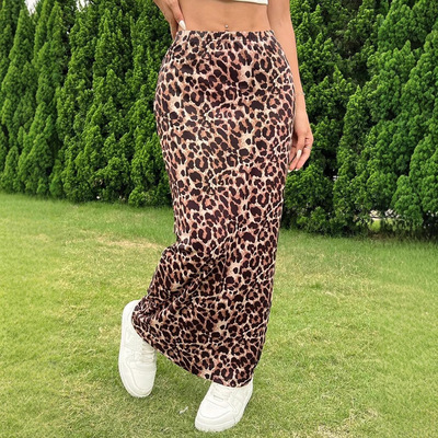 高腰豹纹印花半身裙High waisted leopard print sexy midi skirt