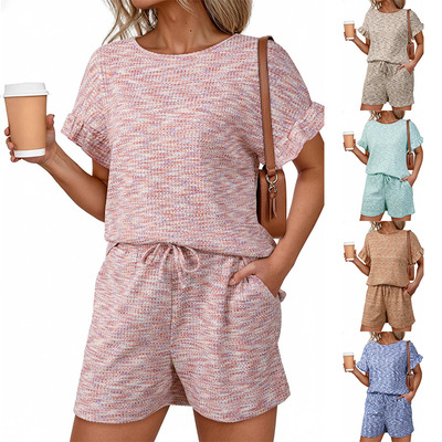 荷叶袖上衣抽绳短裤套装Lotus leaf sleeve top and shorts set