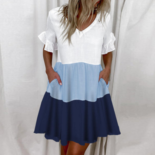 flounce 印花荷叶边短款 short woman 连衣裙女 dress Printed