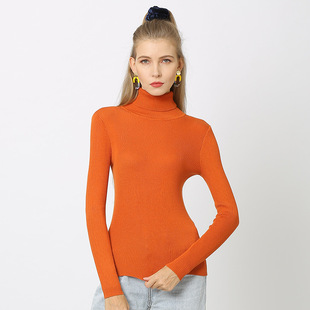 Solid color turtleneck plus size top shirt纯色高领大码打底衫
