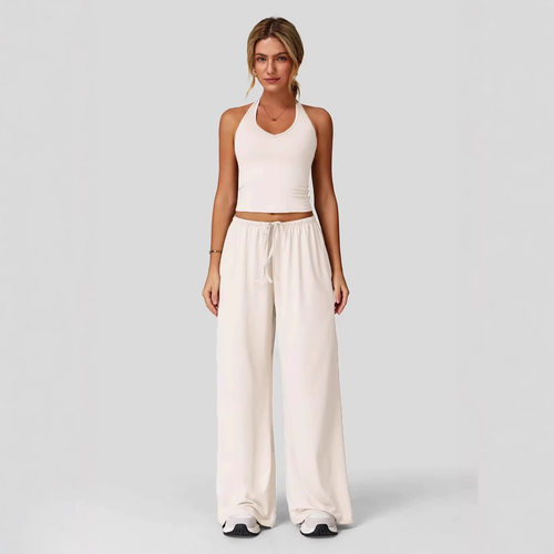 Drawstring pants, neck hanging vest set抽绳长裤挂脖背心套装