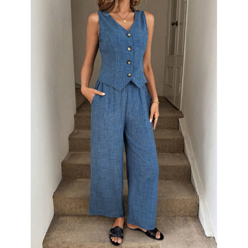 纽扣马甲阔腿裤两件套Button vest wide leg pants two-piece set