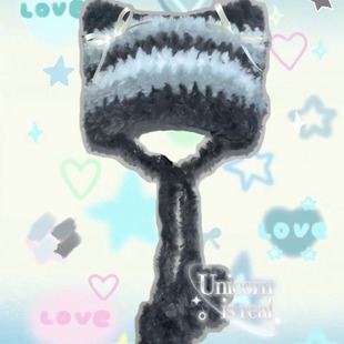 猫耳帽钩织材料包绒先森皮草线DIY网红小灰帽黑粉甜酷猫耳帽