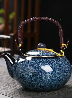 窑变陶公瓷简泡茶壶家中式约用办室提梁QHS单壶饭厅饭店耐高温过