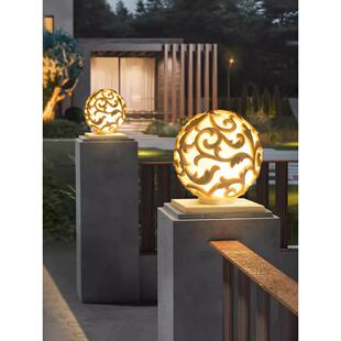 户外太阳花能灯柱头墅别庭院大门柱子灯圆形球灯园围墙灯围栏灯