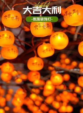 置太能柿子灯串小灯笼灯新年氛围庭院装饰阳彩树挂YNK灯房间布灯