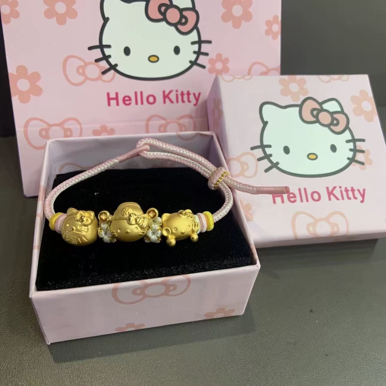 足金999财神爷hello kitty黄金招财凯蒂猫手链猫爪送礼