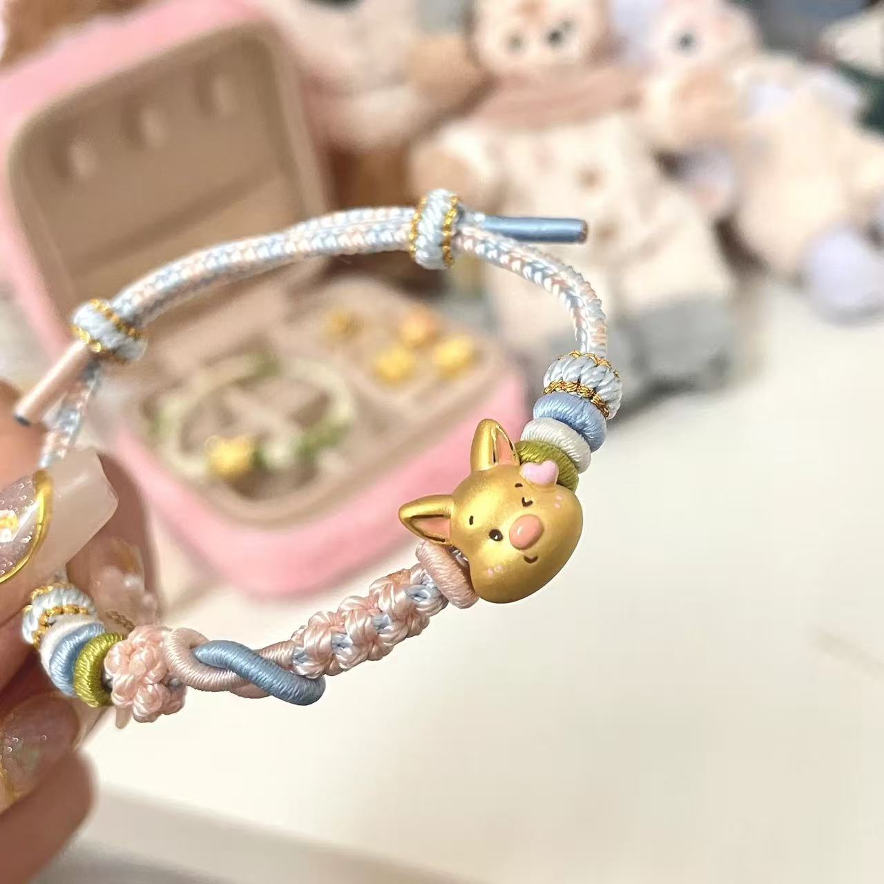 足金999皮杰猪竹蜻蜓lulu爱心猪黄金小猪手链送女友