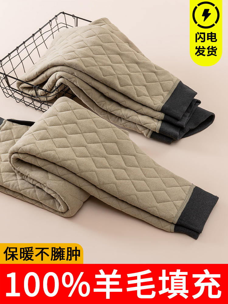 羊毛棉裤男冬季内穿加绒加厚中老年大码打底裤东北特厚抗寒保暖裤