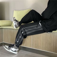 春新款排扣束腳褲男潮牌闊腿大碼寬鬆運動休閒褲