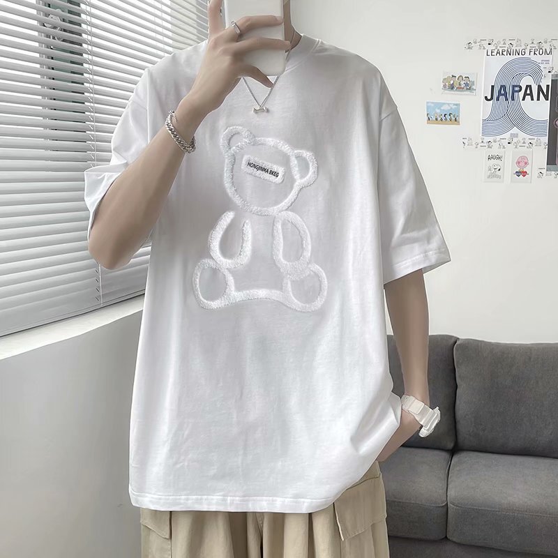 夏季新款小熊短袖T恤百搭寬鬆韓版潮流簡約帥氣五分袖