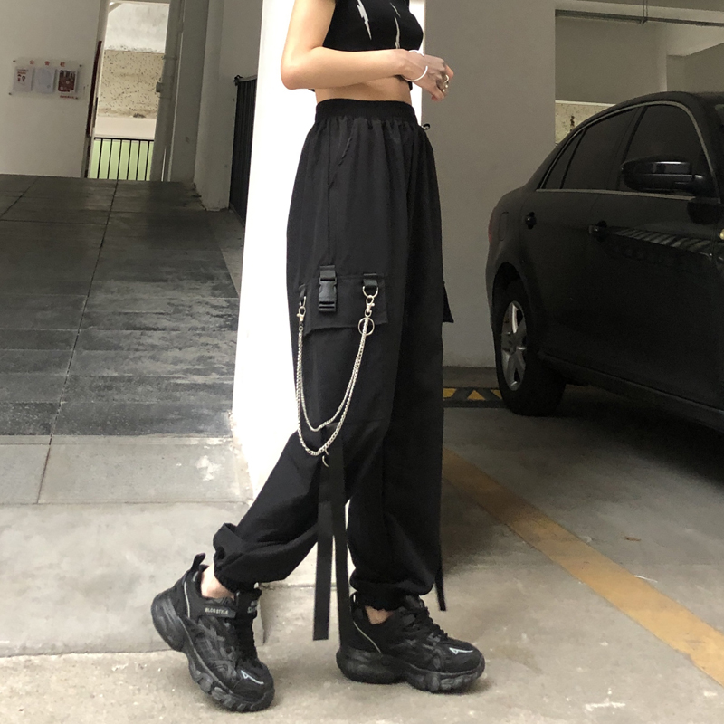 Autumn new style overalls fashion brand loose Korean fashion ins casual pants + Chain