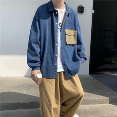 港風鹽系日系襯衫設計感小眾墜感痞帥個性牛仔襯衣外套