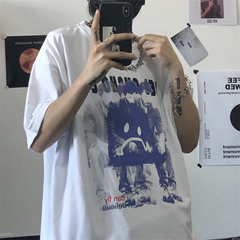 Ins same retro original suzerain cartoon sketch print loose and versatile short sleeve T-shirt for men and women