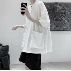 Summer short sleeve t-shirt men's loose Korean pocket trend versatile personality 5-sleeve solid color top
