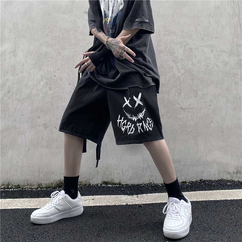 Korean version ins dark Harajuku XX letter print loose men's and women's casual wide leg shorts