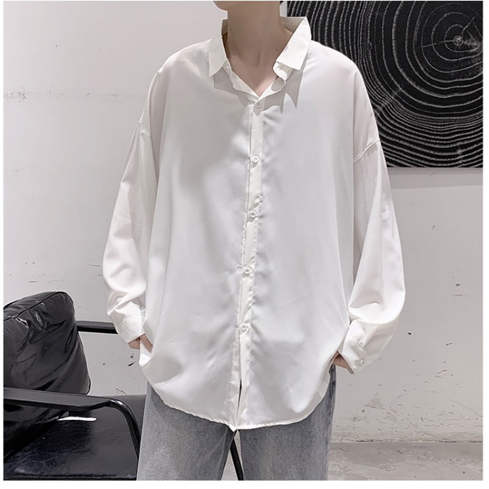 Hong Kong style spring trend Korean version solid color loose micro elastic drop shirt fashion long sleeve shirt