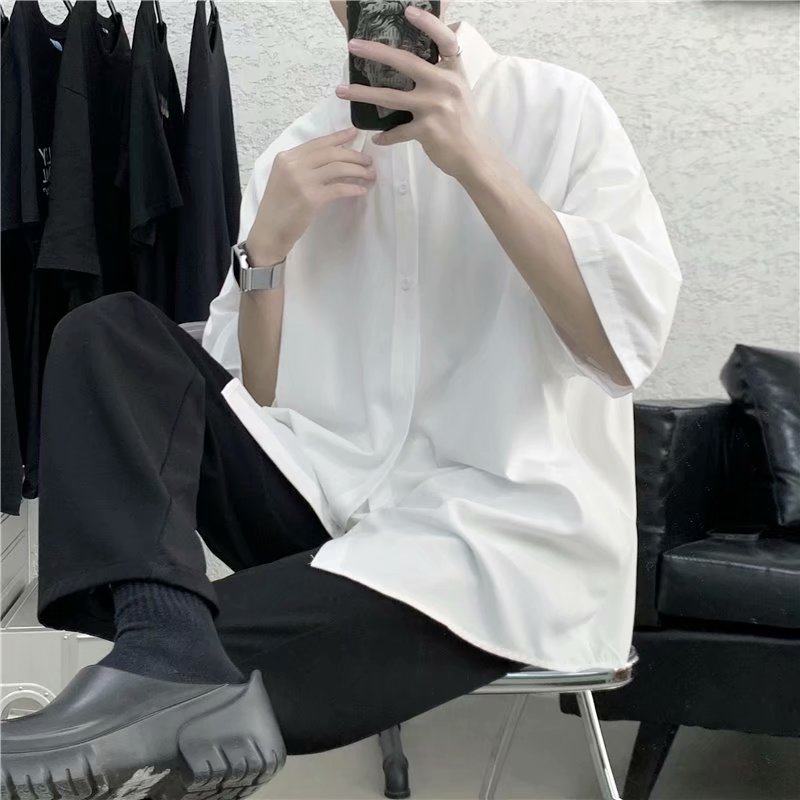 白襯衫男短袖韓版潮流帥氣五分袖港風仙氣半袖痞帥襯衣