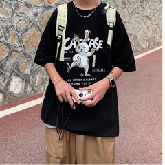 Original ins trend Harajuku fashion brand loose and versatile T-shirt summer cartoon print 5-sleeve