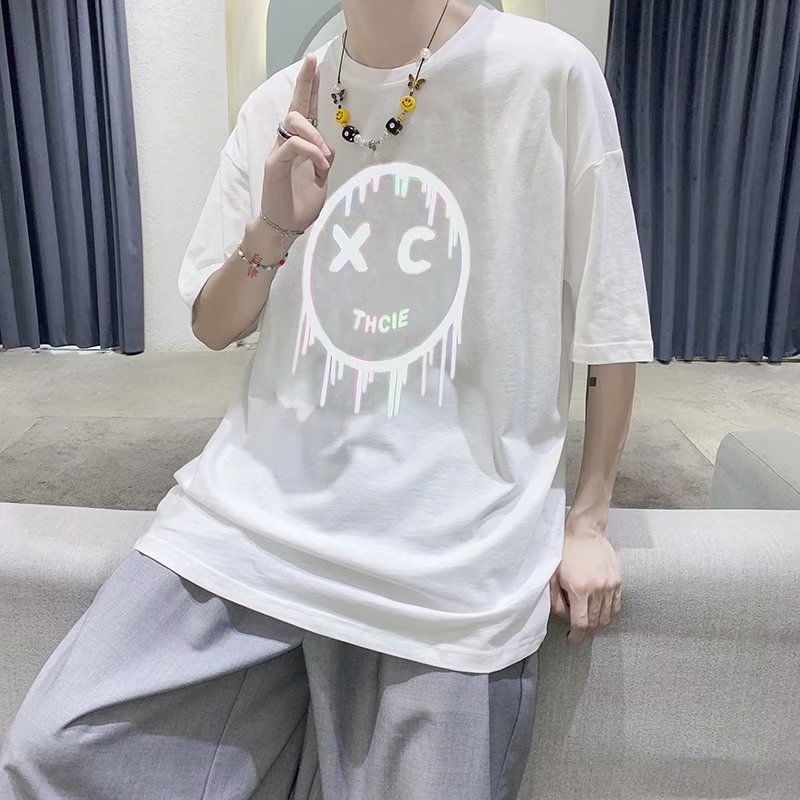 Summer new street hip hop graffiti printed round neck short men's fashion brand loose couple short sleeve T-shirt