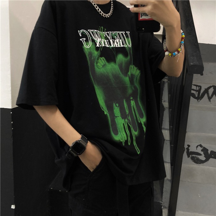 Original Korean version ghost hand graffiti dark black loose short sleeve top harasukawa lovers T-shirt