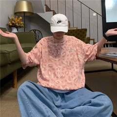 韓版短袖t恤男寬鬆潮流百搭五分袖夏季港風漸變扎染色