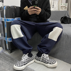春款韓版復古拼色撞布直筒寬鬆束腳褲嘻哈休閒衛褲