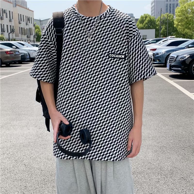 Thousand bird short sleeve T-shirt summer loose Hong Kong style trend versatile Fugue half sleeve T-shirt