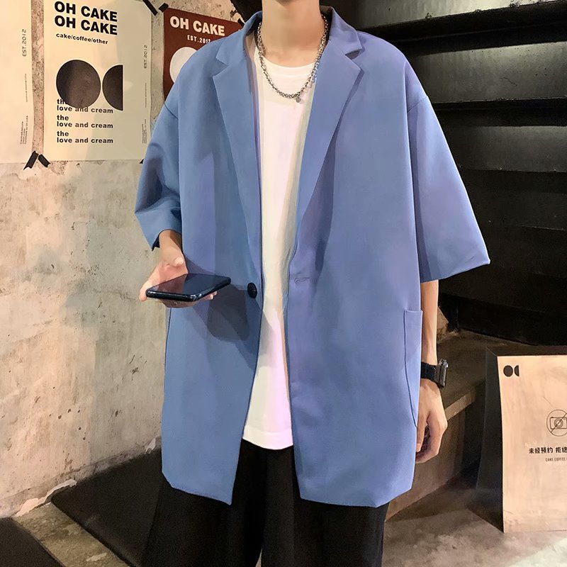 5-sleeve suit men's summer Hong Kong Style coat men's 5-sleeve Blazer casual top